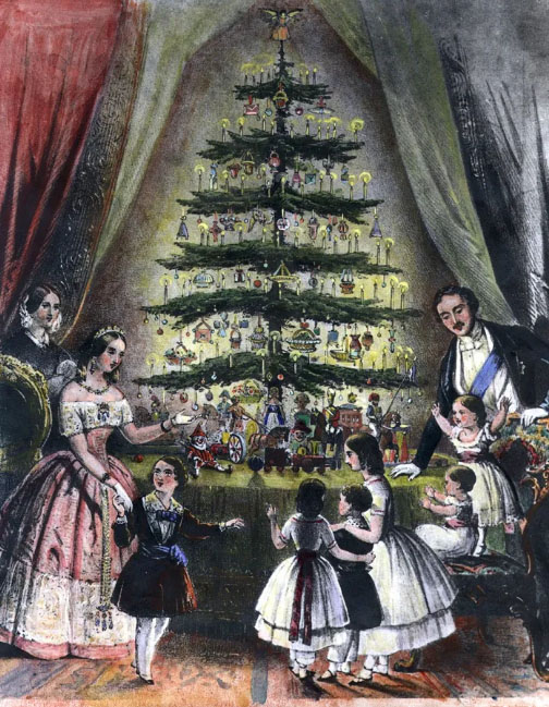 Rainha Vitória, o Príncipe Alberto e seus filhos admirando uma árvore de Natal